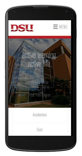 Dixie State University website on mobile